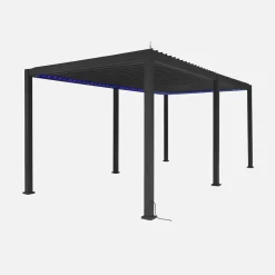 Elektrische pergola met lamellendak 6x3m met LED-verlichting en 4 zonneschermen 3m