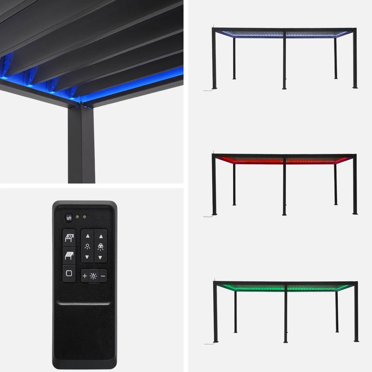 Elektrische pergola met lamellendak 6x3m met LED-verlichting en 4 zonneschermen 3m
