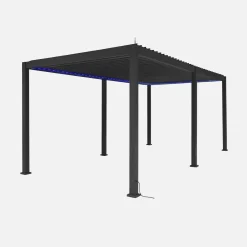 Elektrische pergola met lamellendak 6x3m met LED-verlichting en 2 zonneschermen 3m