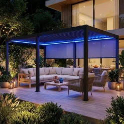 Elektrische pergola met lamellendak 6x3m met LED-verlichting en 2 zonneschermen 3m