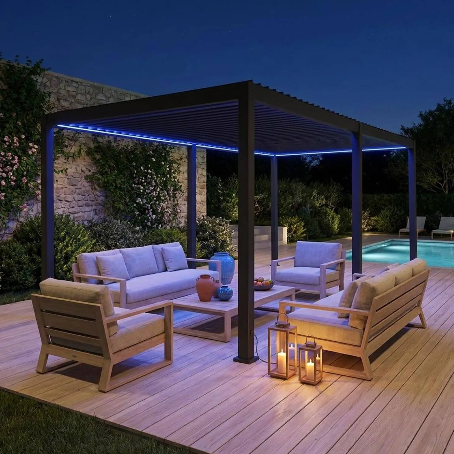 Elektrische pergola met lamellendak 6x3m met LED-verlichting