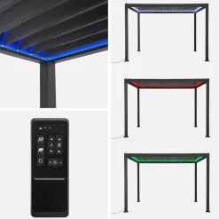 Elektrische pergola met lamellendak 4x3m met LED-verlichting en 1 zonnescherm 3m