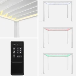 Elektrische pergola met lamellendak 4x3m met LED-verlichting 1 zonnescherm 3m en 1 zonnescherm 4m