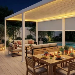 Elektrische pergola met lamellendak 6x3m met LED-verlichting en 2 zonneschermen 3m