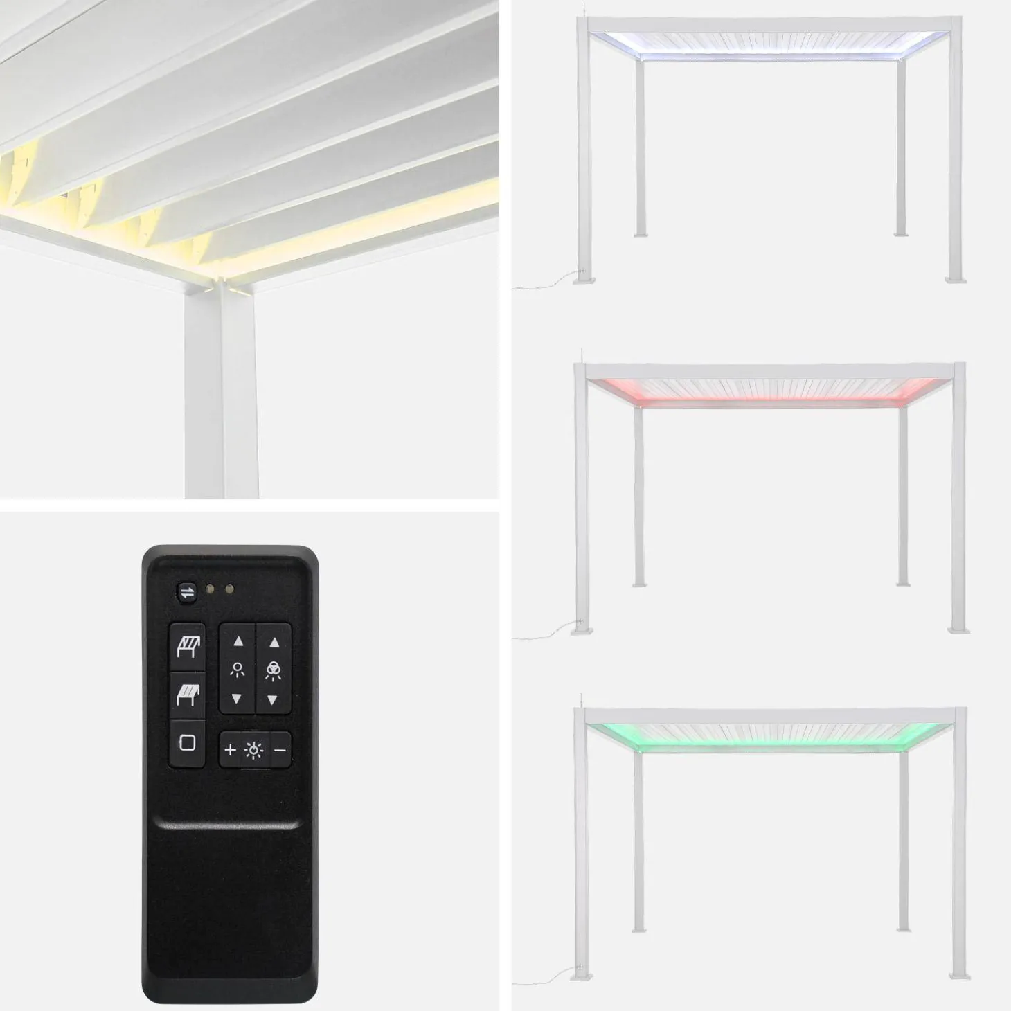 Elektrische pergola met lamellendak 4x3m met LED-verlichting en 1 zonnescherm 4m