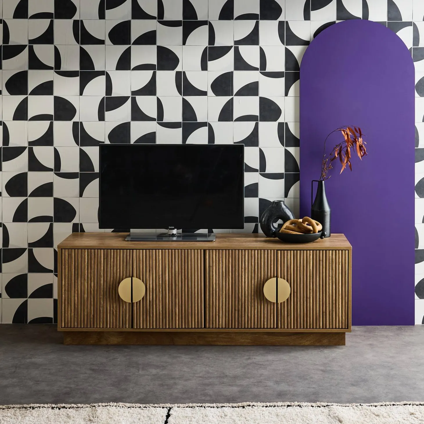 Exotisch 4-deurs TV-meubel met mangohoutmotief 140cm