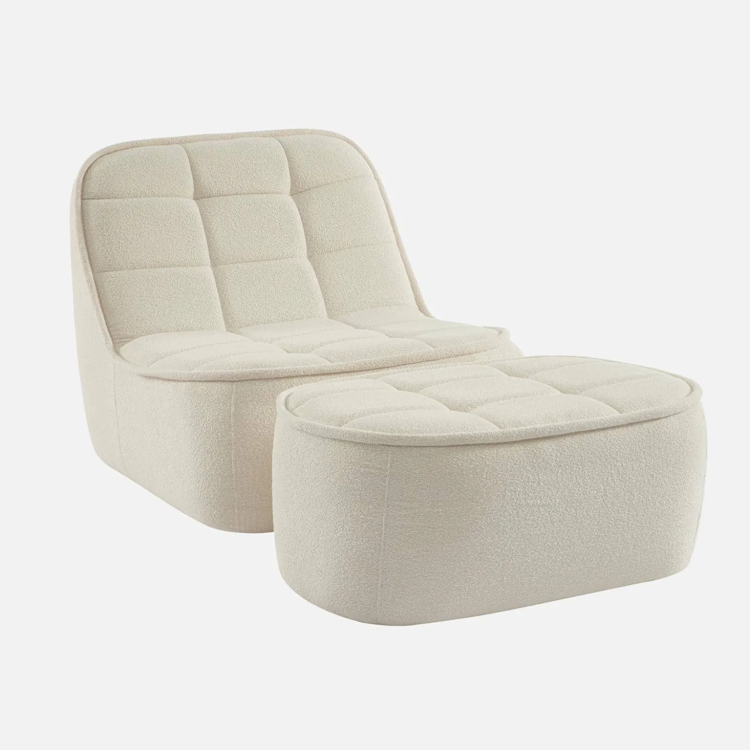 Fauteuil bouclé stof 1 zitplaats + voetenbank