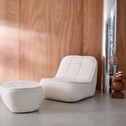 Fauteuil bouclé stof 1 zitplaats + voetenbank