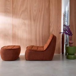 Fauteuil bouclé stof 1 zitplaats + voetenbank
