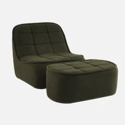 Fauteuil bouclé stof 1 zitplaats + voetenbank