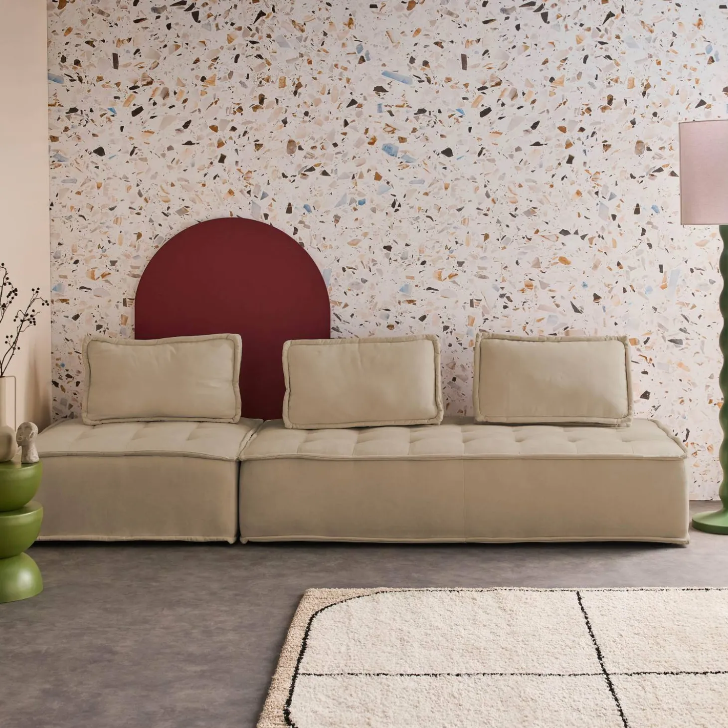 Fauteuil en modulaire 2-zitsbank in stof