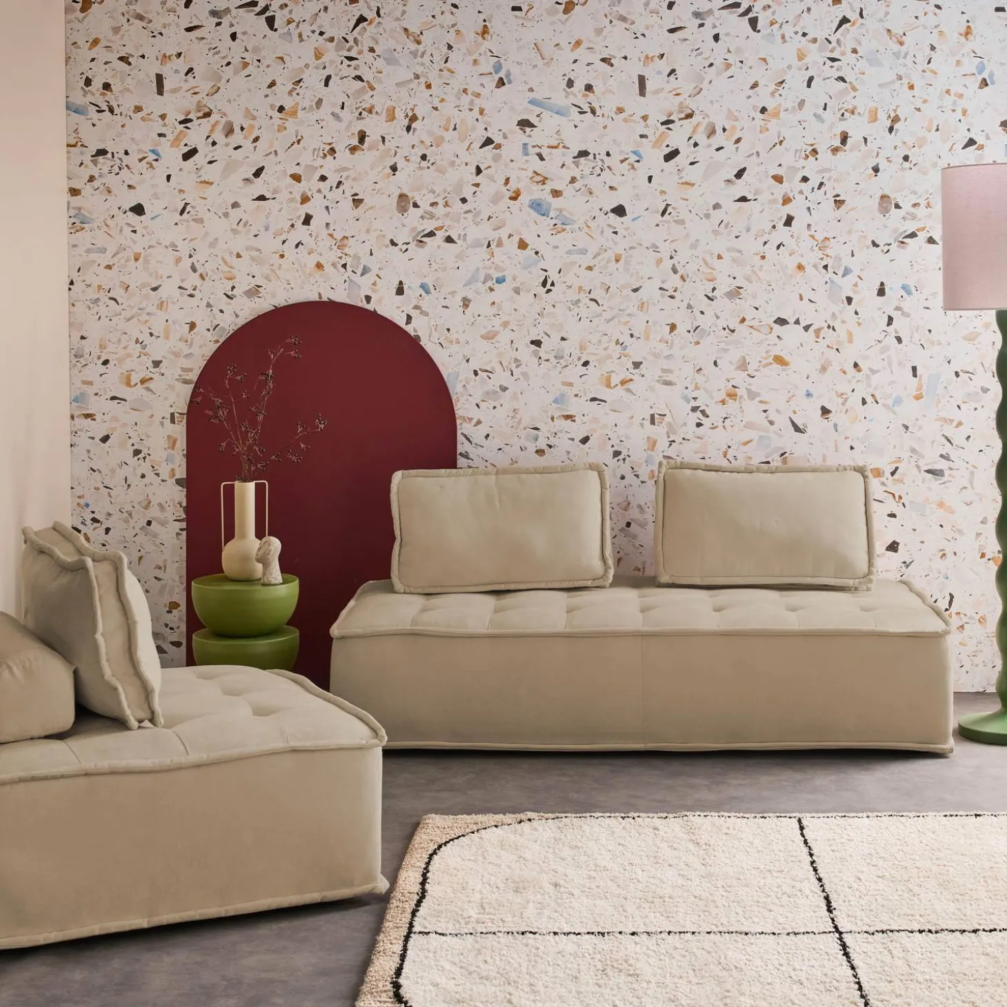 Fauteuil en modulaire 2-zitsbank in stof