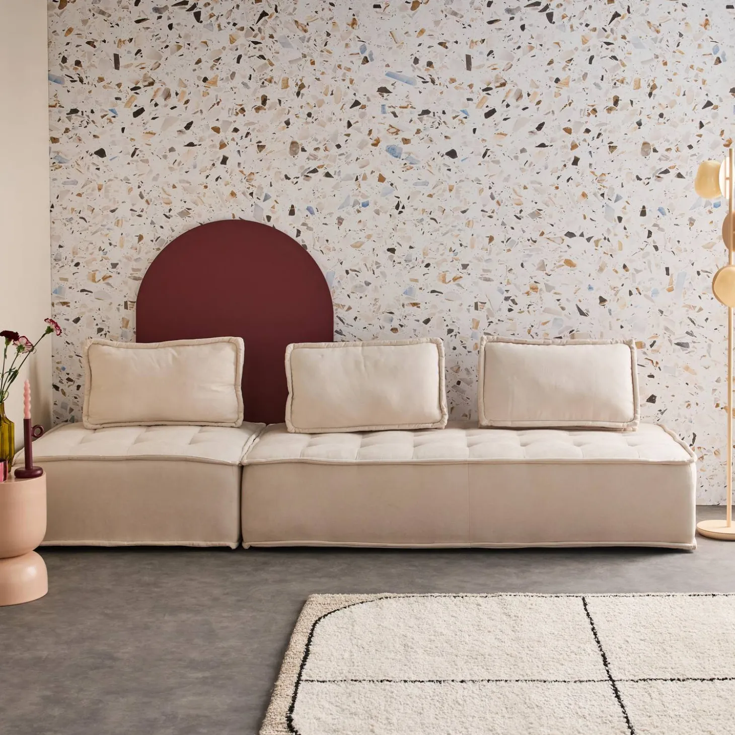 Fauteuil en modulaire 2-zitsbank in stof