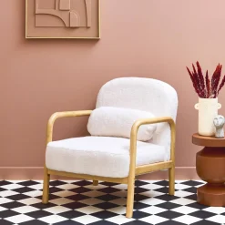 Fauteuil met naturelkleurig hout en imitatiebonteffect