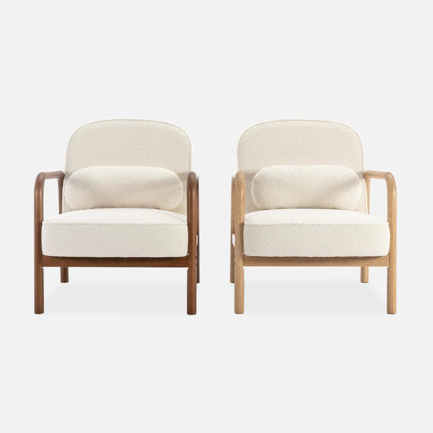 Fauteuil met naturelkleurig hout en bouclé