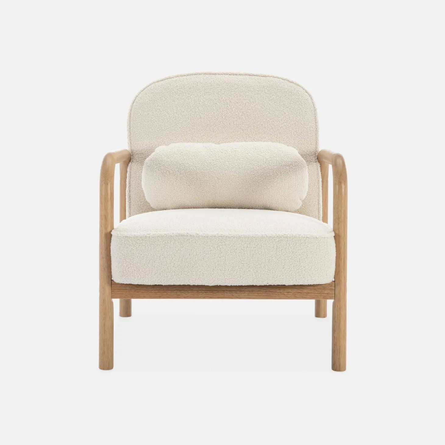 Fauteuil met naturelkleurig hout en bouclé