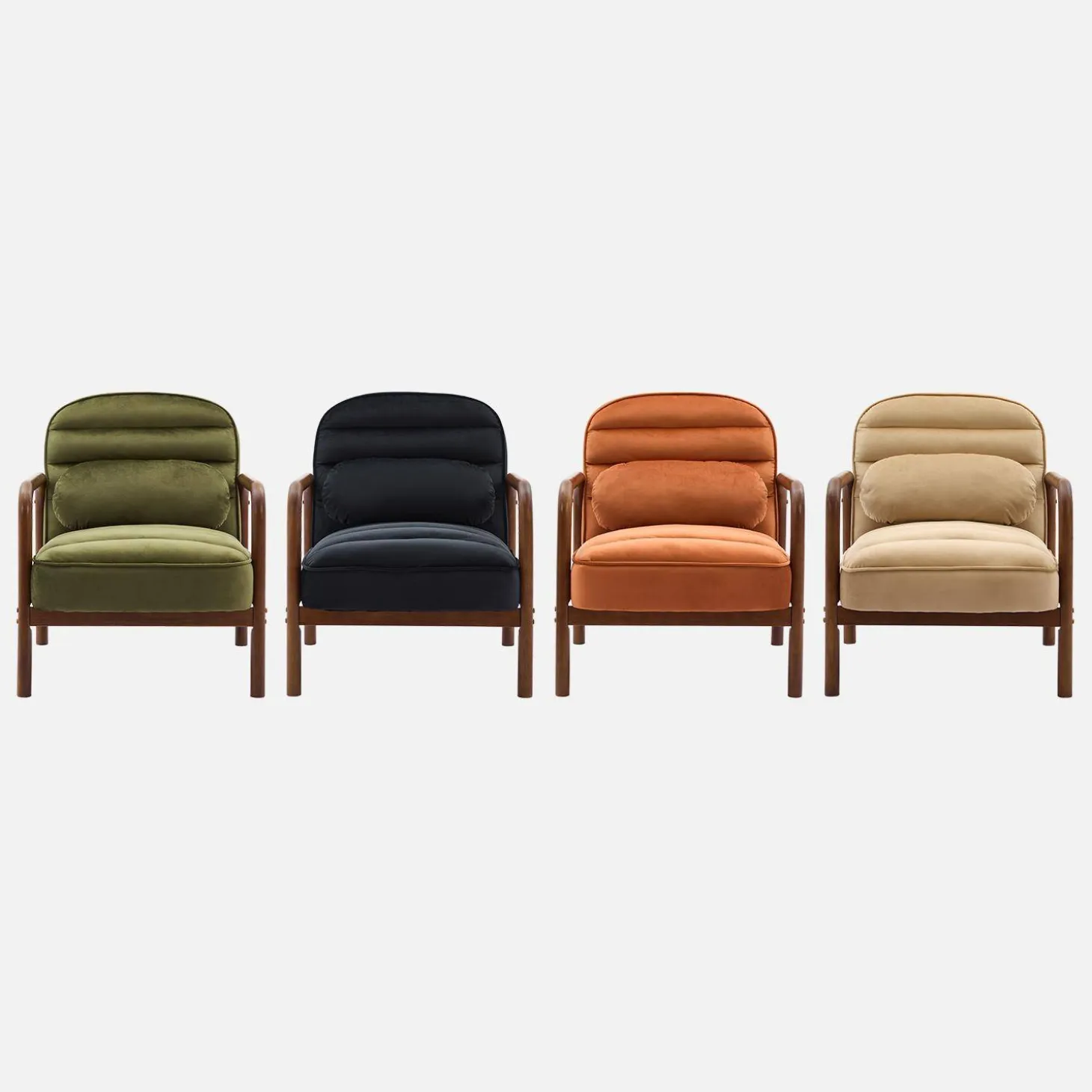 Fauteuil met walnootkleurig hout en fluweel