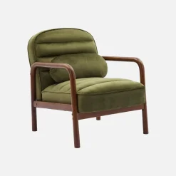 Fauteuil met walnootkleurig hout en fluweel