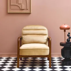 Fauteuil met walnootkleurig hout en fluweel