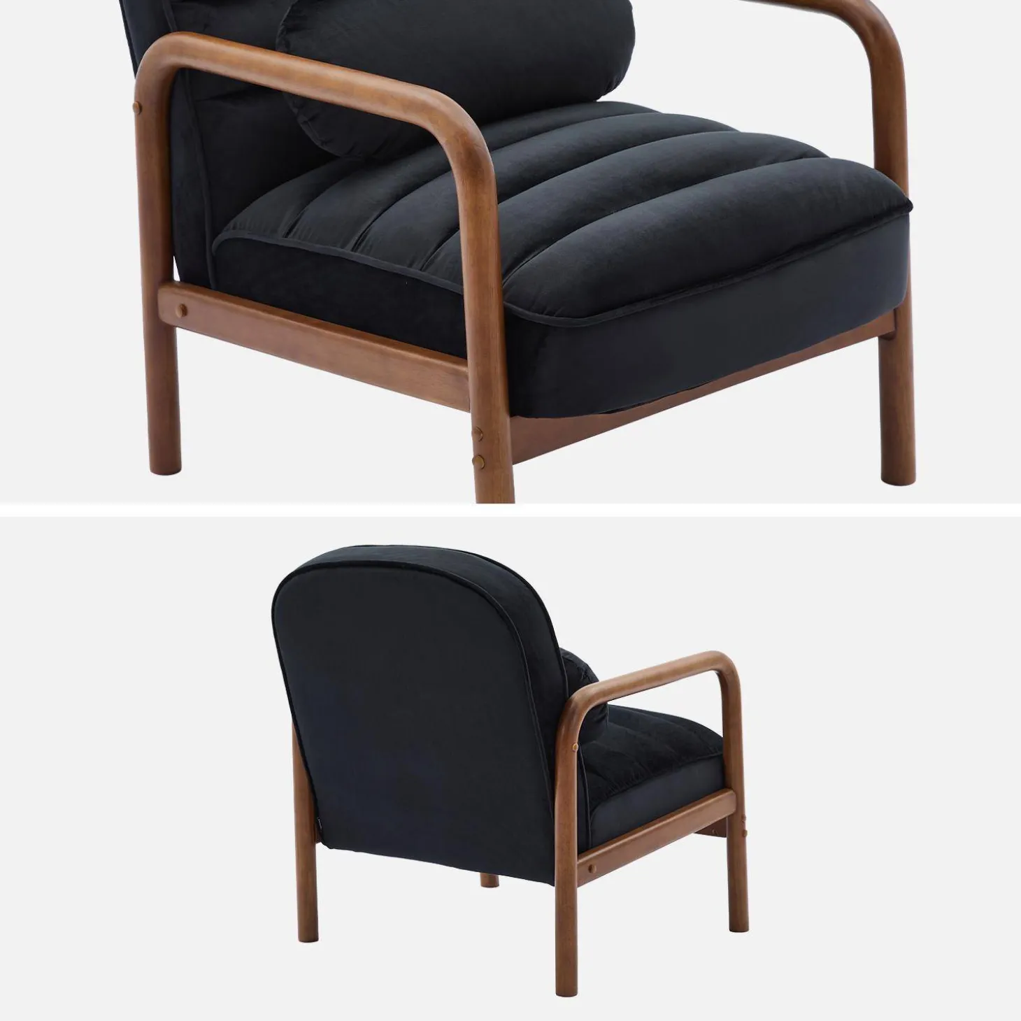 Fauteuil met walnootkleurig hout en fluweel