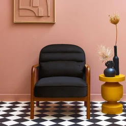 Fauteuil met walnootkleurig hout en fluweel