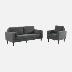 Fauteuil rubberhout en chenille stof