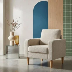 Fauteuil rubberhout en chenille stof