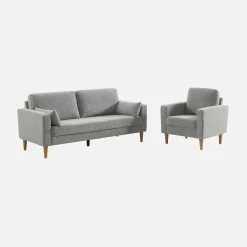 Fauteuil rubberhout en chenille stof