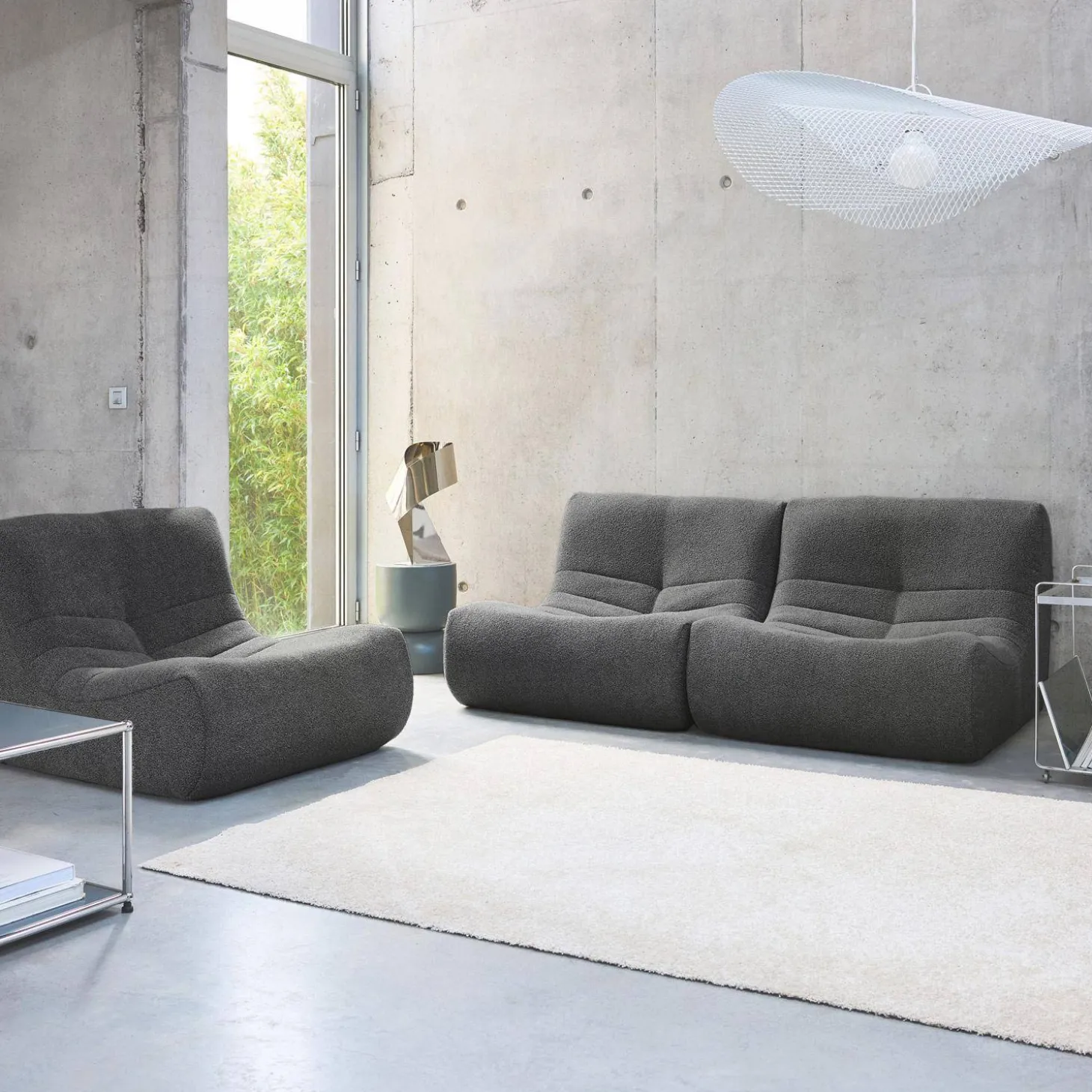 Fauteuils boucléstof Sokol 1 zitplaats (set van 3)