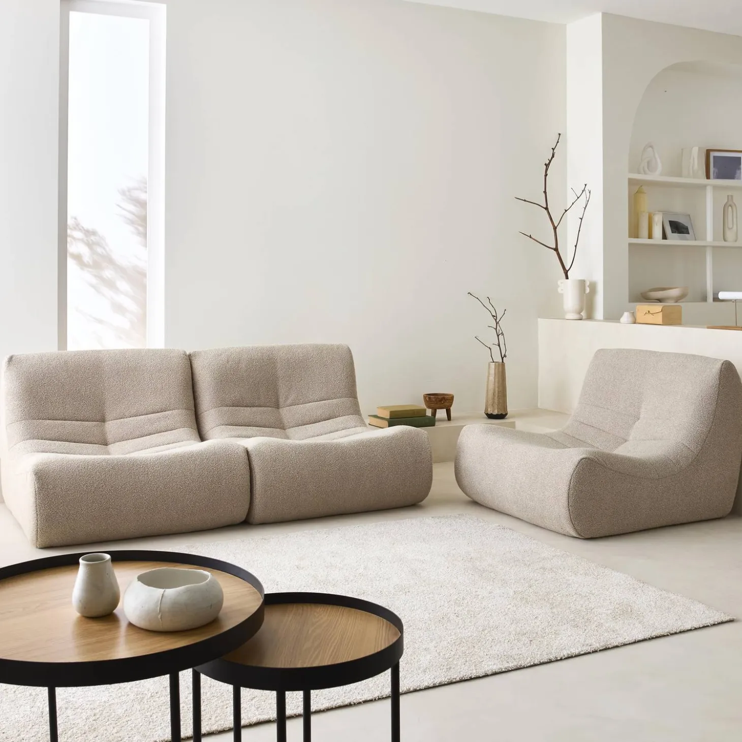 Fauteuils boucléstof Sokol 1 zitplaats (set van 3)