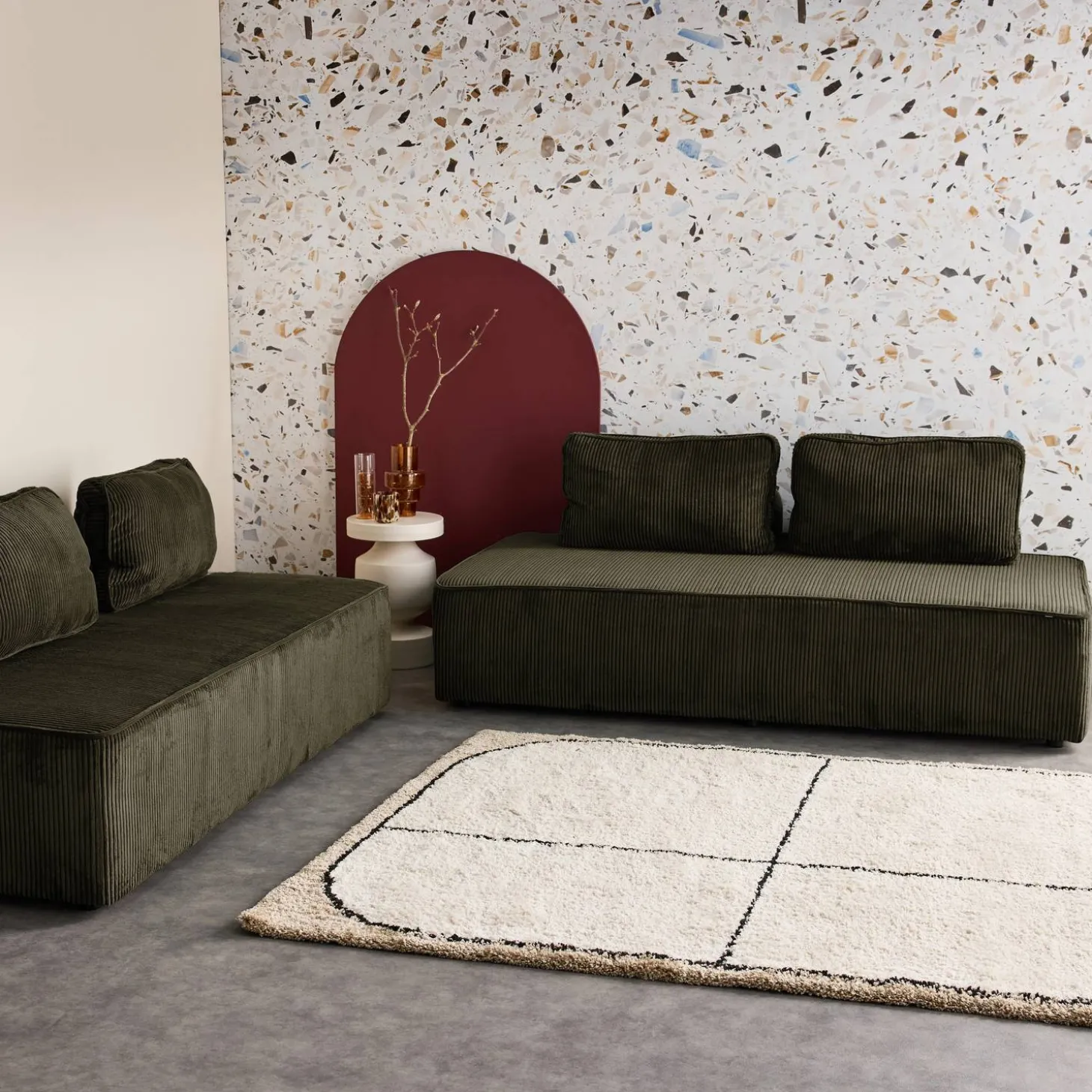 Fauteuils in corduroy 2 zitplaatsen (set van 2)