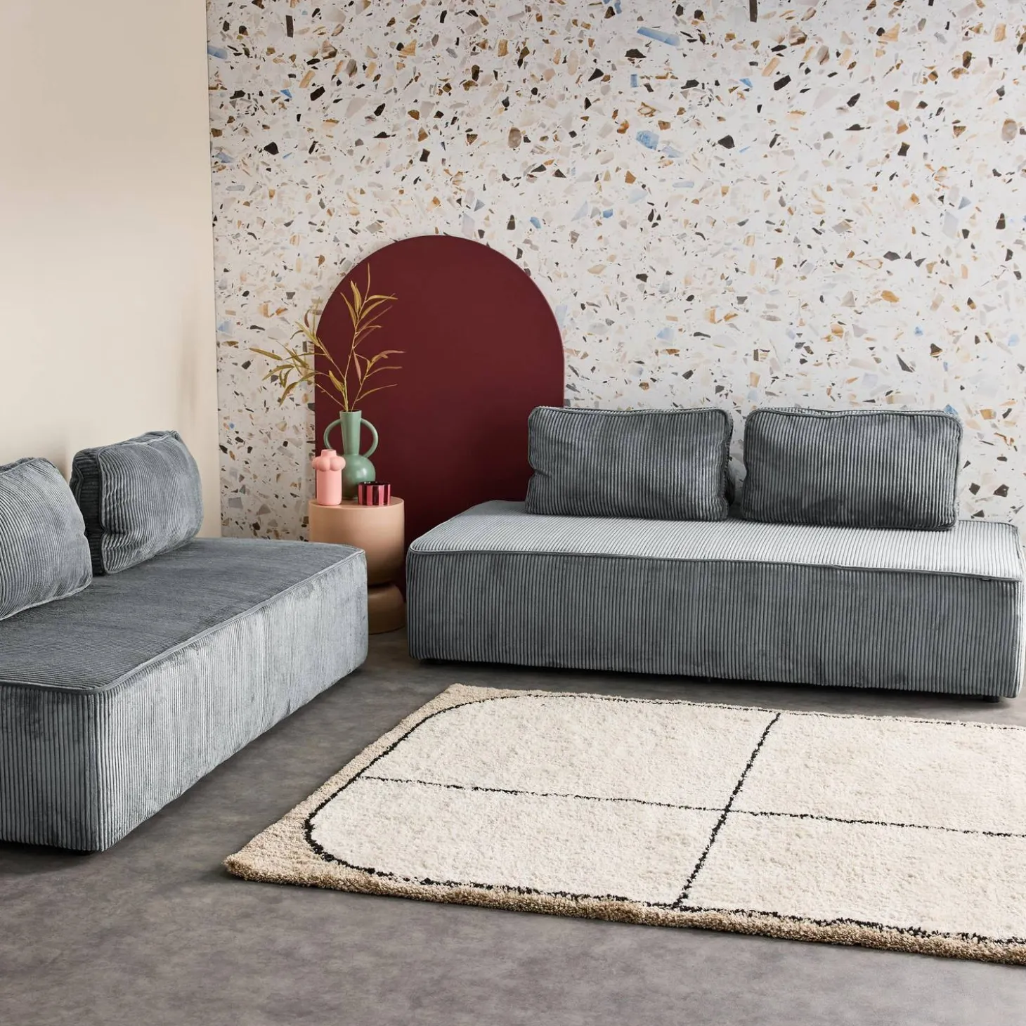 Fauteuils in corduroy 2 zitplaatsen (set van 2)
