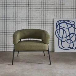 Fauteuil stof gebogen rugleuning metalen frame