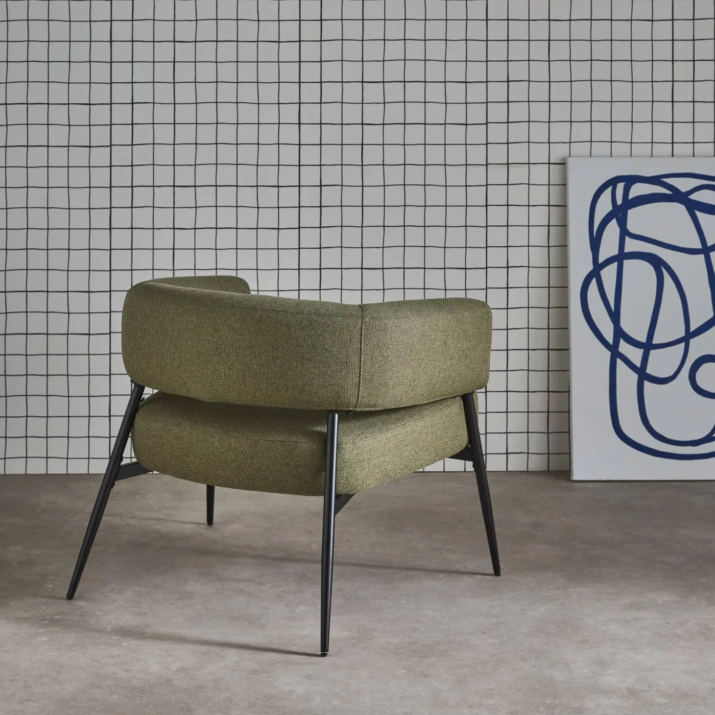 Fauteuil stof gebogen rugleuning metalen frame