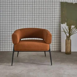 Fauteuil stof gebogen rugleuning metalen frame