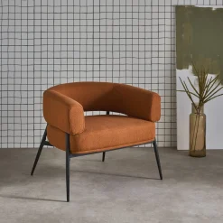Fauteuil stof gebogen rugleuning metalen frame