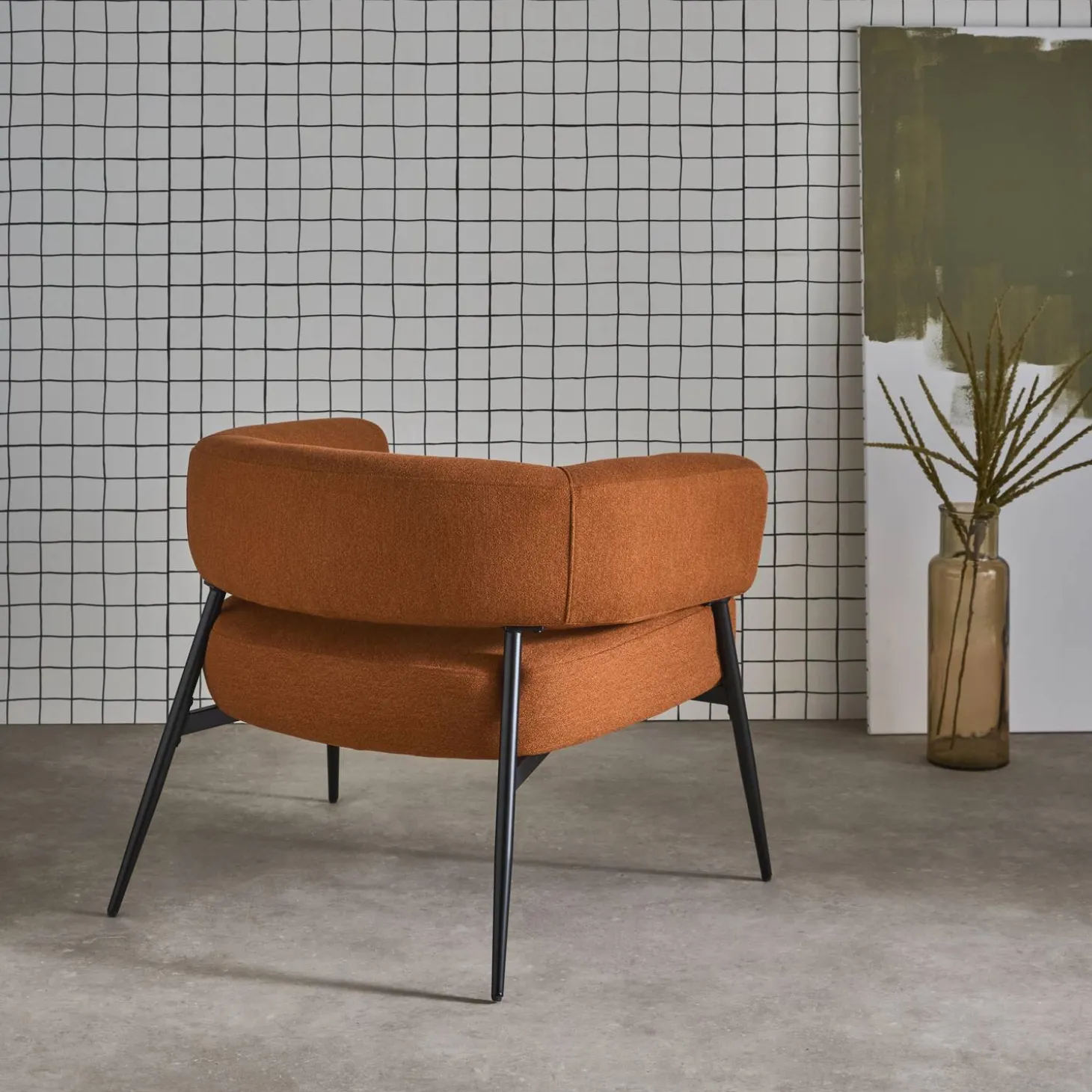 Fauteuil stof gebogen rugleuning metalen frame