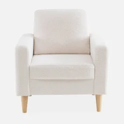 Fauteuil van boucléstof met houten poten