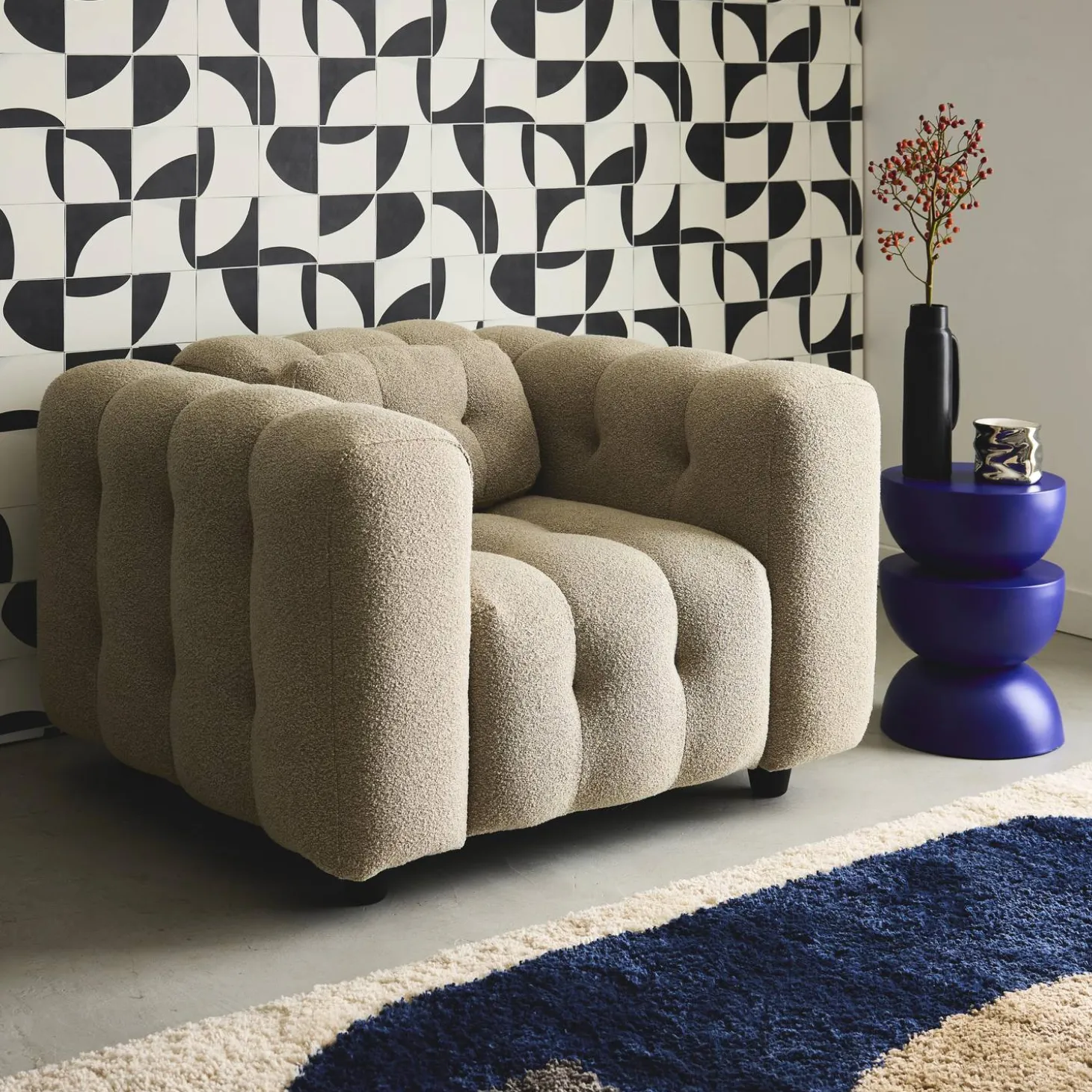 Fauteuil van bouclé stof met structuur, 1 zitplaats