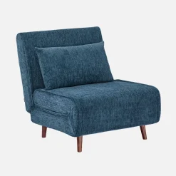 Fauteuil van chenille stof met slaapfunctie houten poten