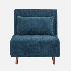 Fauteuil van chenille stof met slaapfunctie houten poten