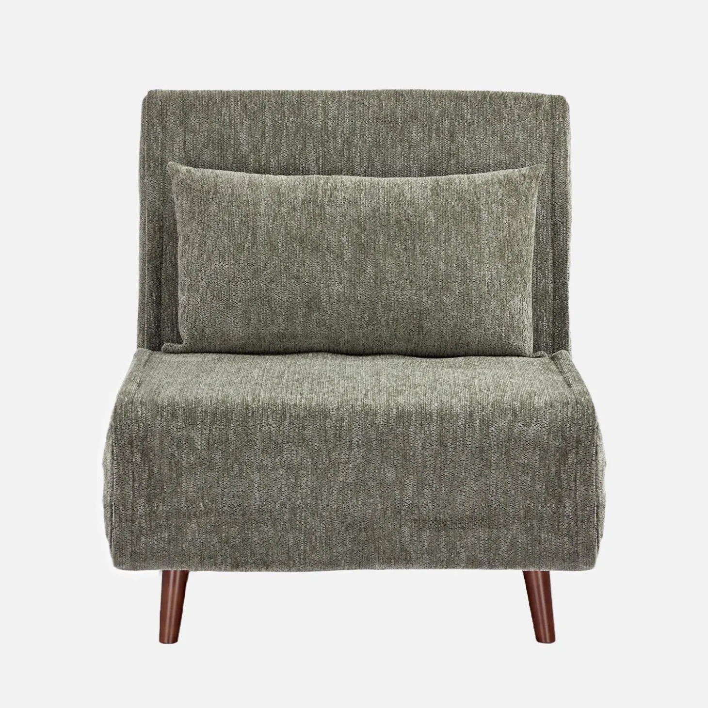 Fauteuil van chenille stof met slaapfunctie houten poten