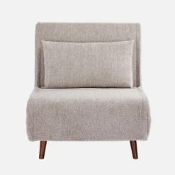 Fauteuil van chenille stof met slaapfunctie houten poten