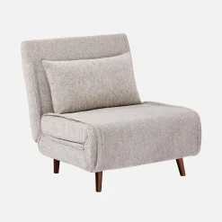 Fauteuil van chenille stof met slaapfunctie houten poten