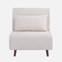 Fauteuil van chenille stof met slaapfunctie houten poten