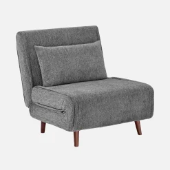 Fauteuil van chenille stof met slaapfunctie houten poten