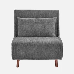 Fauteuil van chenille stof met slaapfunctie houten poten