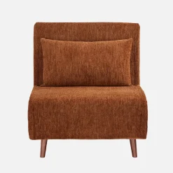 Fauteuil van chenille stof met slaapfunctie houten poten