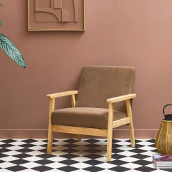 Fauteuil van hout met corduroy zitting