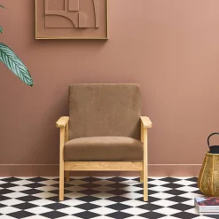 Fauteuil van hout met corduroy zitting